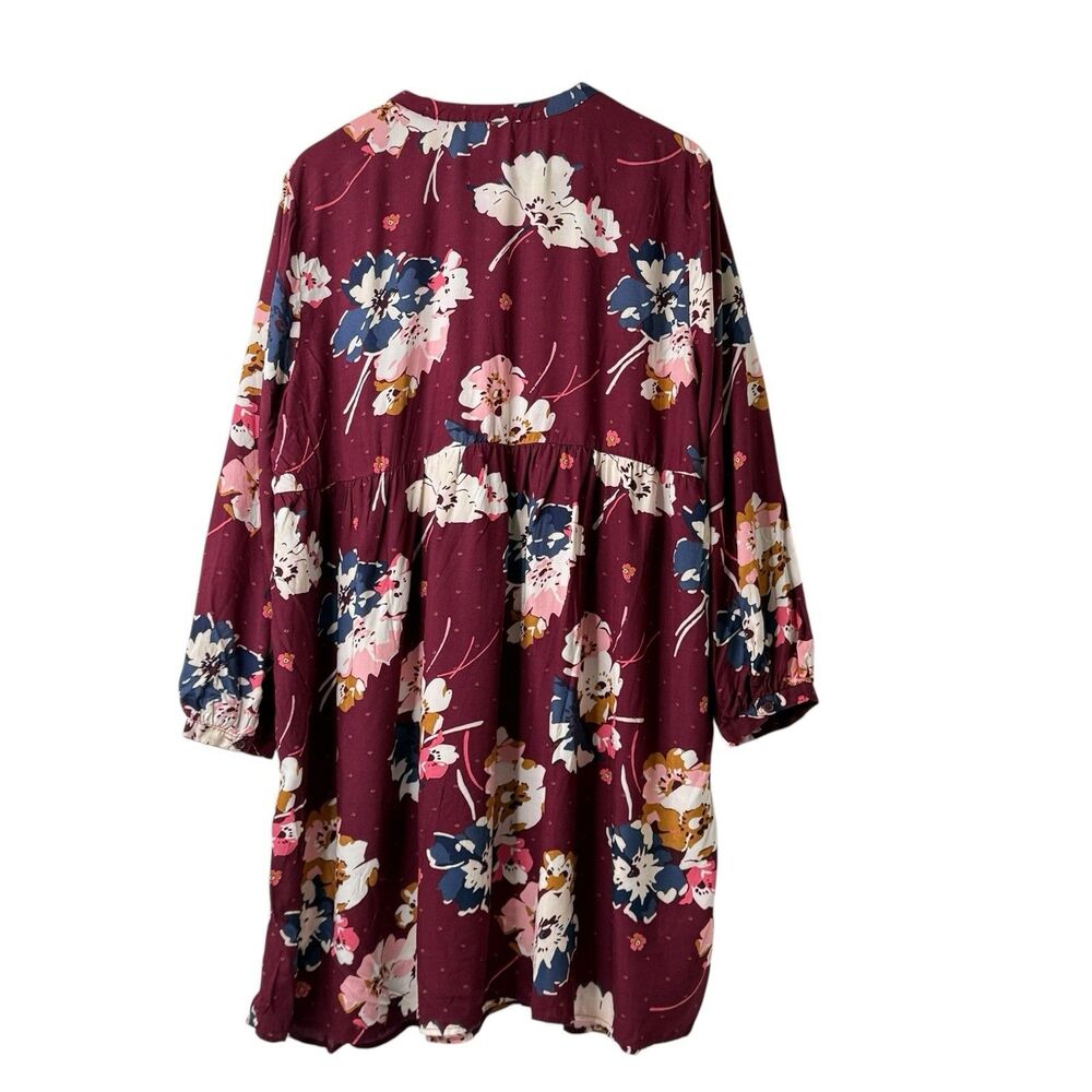 Old Navy Floral Swing Dress Womens 2XL Lace Up Pintucked Burgundy Boho Flowy - Picture 2 of 11